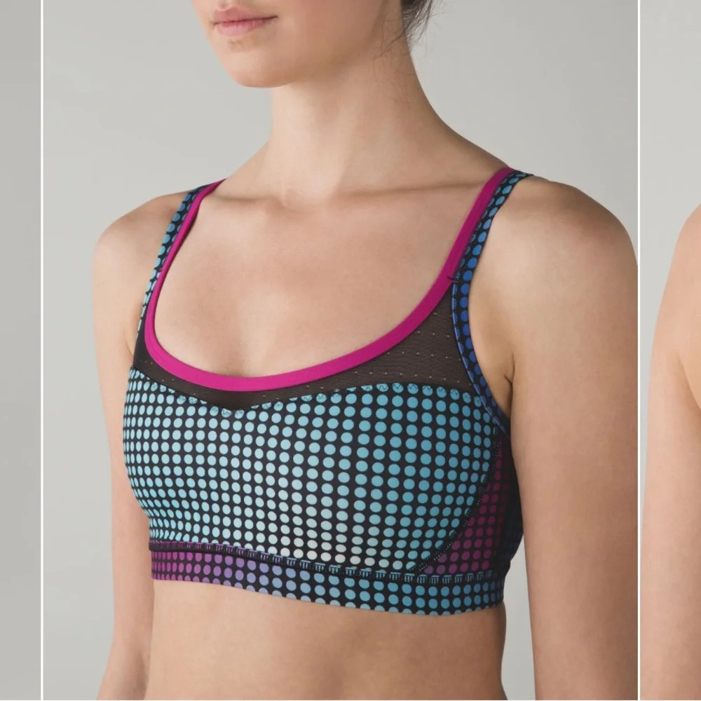 EUC- Lululemon Sweaty‎ Endeavor Cosmic Dot White Multi Bra
